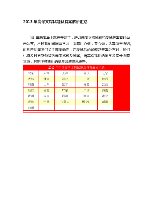 2013年高考文综试题及答案解析汇总