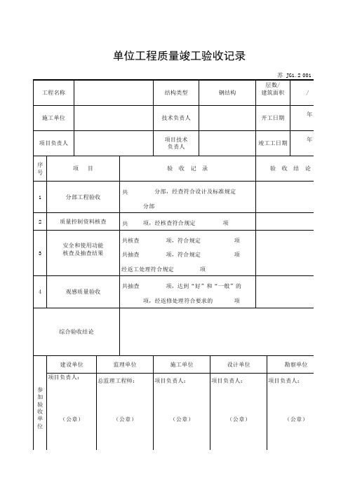 JG1.2 单位(子单位)工程质量竣工验收记录