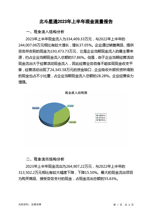 002151北斗星通2023年上半年现金流量报告