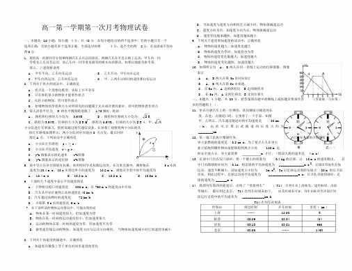 高一第一学期第一次月考物理试卷.doc