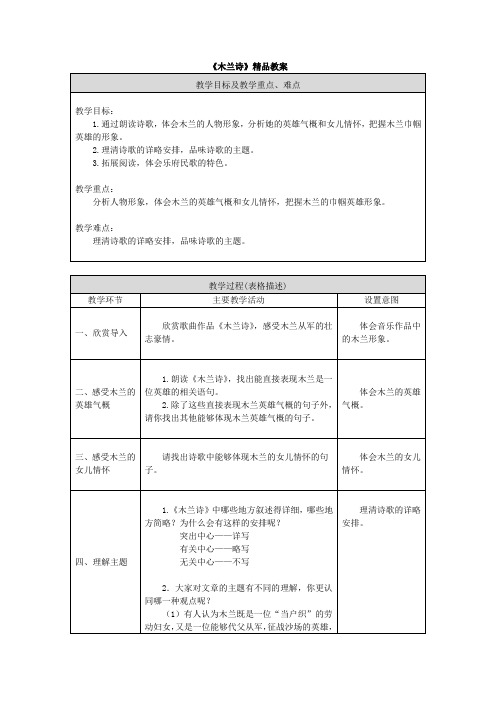 《木兰诗》精品教案