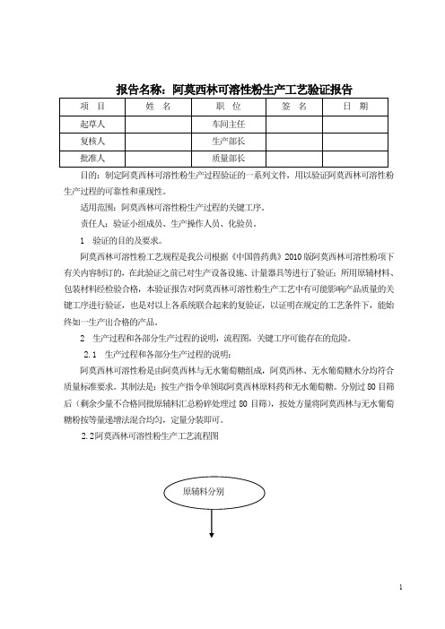 10%阿莫西林可溶性粉生产工艺验证报告+生产工艺验证方案