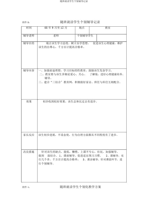 随班就读学生个别辅导记录