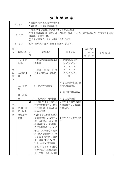 完整五年级体育与健康课程支撑跳跃教学设计单元