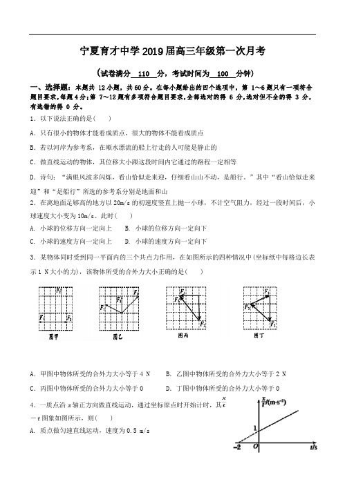 宁夏育才中学2019届高三上学期第一次月考物理试卷(含答案)