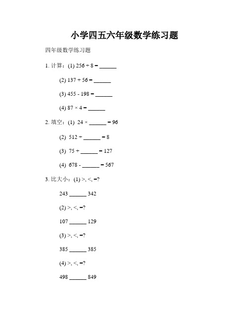 小学四五六年级数学练习题