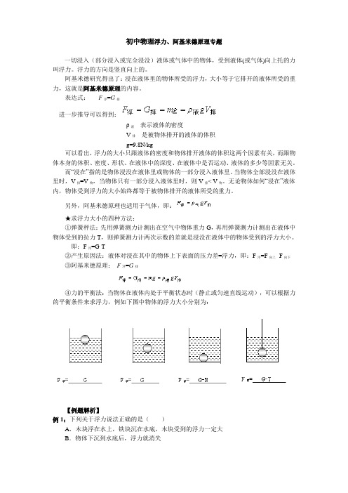 初中物理浮力阿基米德原理专题