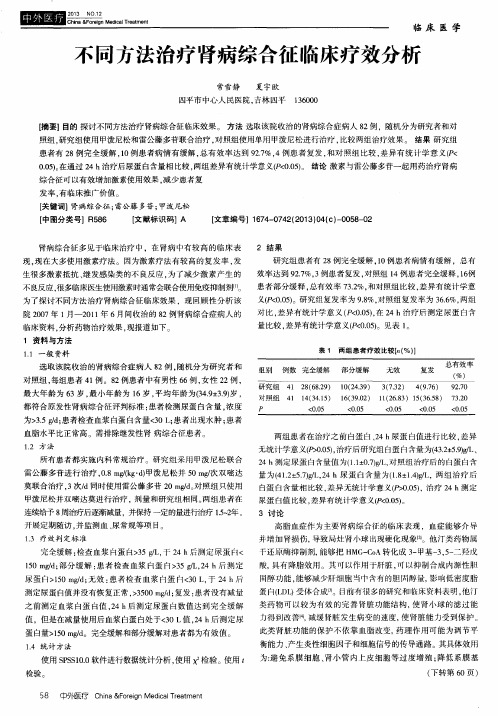 不同方法治疗肾病综合征临床疗效分析