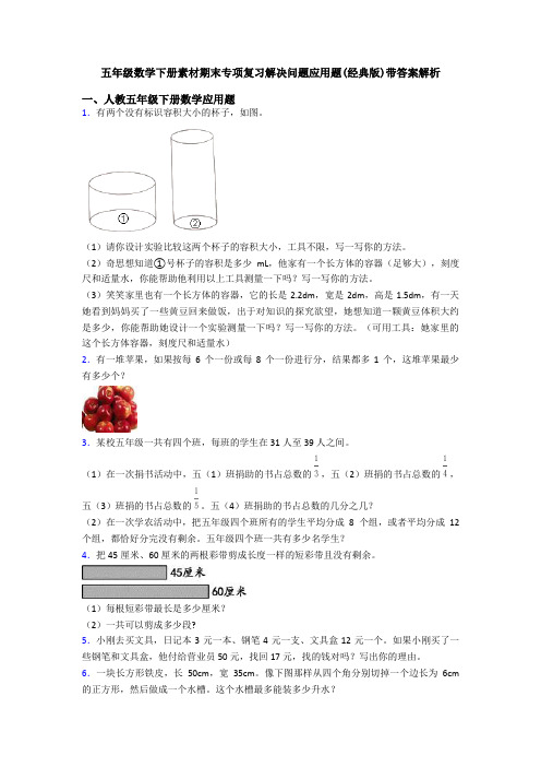 五年级数学下册素材期末专项复习解决问题应用题(经典版)带答案解析