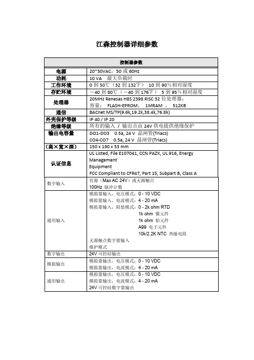 江森控制器详细参数