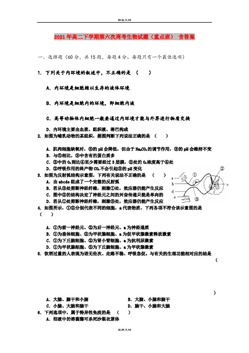 2021年高二下学期第六次周考生物试题(重点班) 含答案