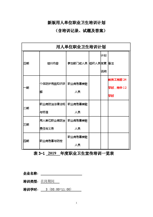 用人单位职业卫生培训记录2019  第1 期