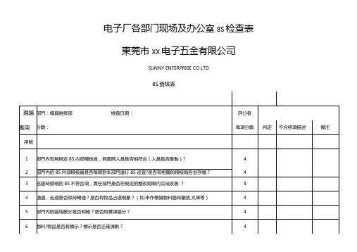 电子厂各部门现场及办公室8S检查表