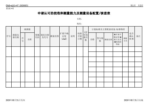 CNAS-AL01-07：20200831附表4-3申请认可的校准和测量能力及测量设备配置核查表