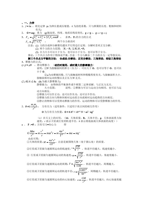 高中物理力学公式