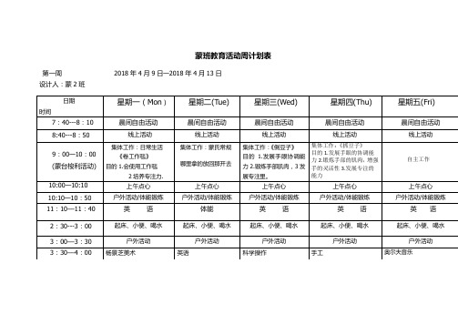 蒙班教育活动周计划表