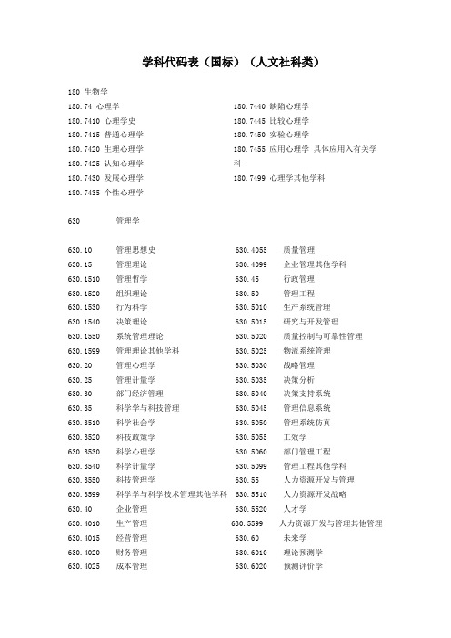 学科代码表国标