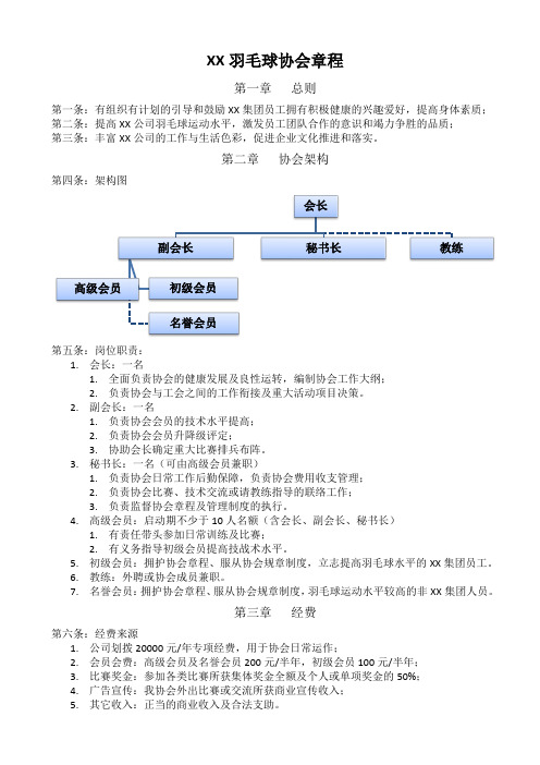 XX公司羽毛球协会章程