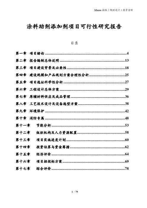 涂料助剂添加剂项目可行性研究报告