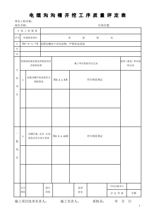 电缆沟沟槽开挖检验批质量验收记录表