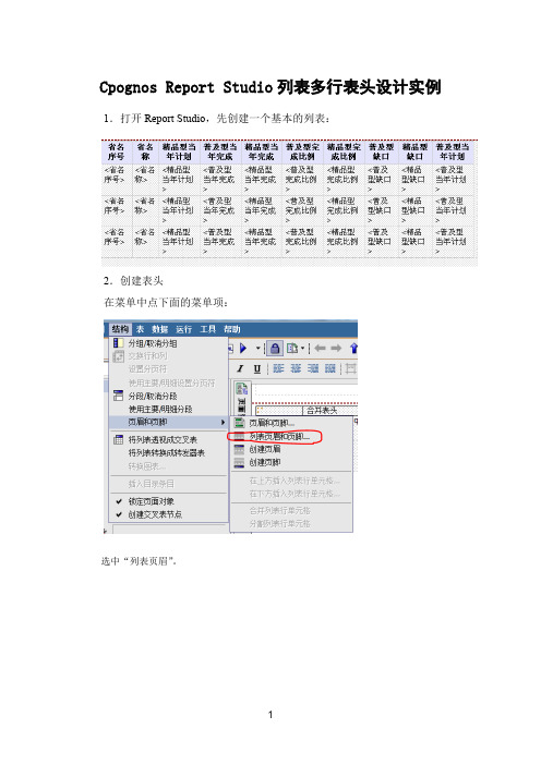 cognos report studio中创建多行表头示例