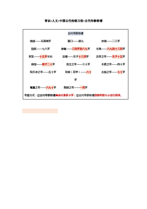 公考常识——古代年龄称谓