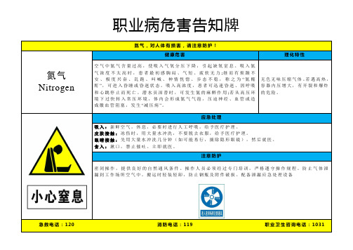 氮气-职业病危害告知牌