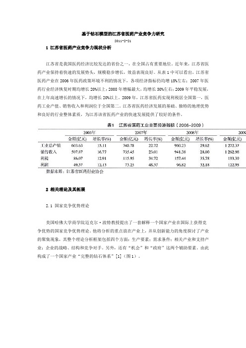 基于钻石模型的江苏省医药产业竞争力研究