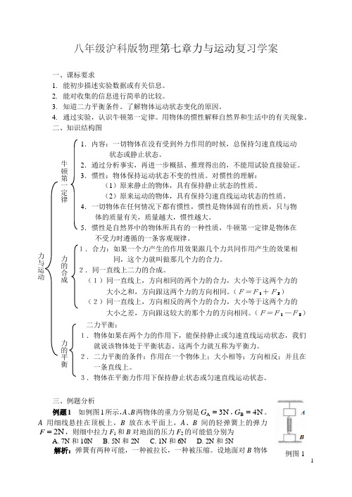 八年级沪科版物理第七章力与运动复习学案