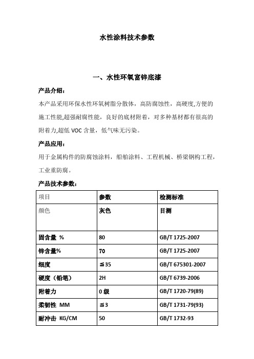 水性涂料技术参数