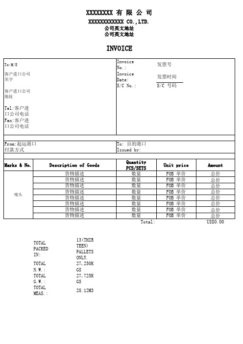 外贸出口的商业发票Invoice