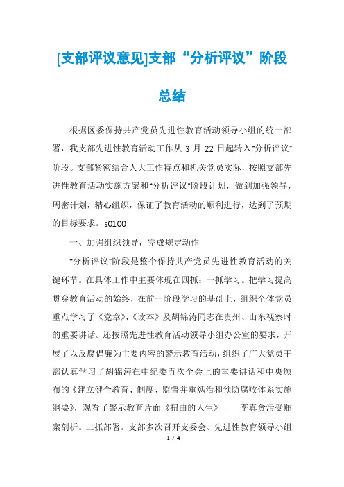 [支部评议意见]支部“分析评议”阶段总结