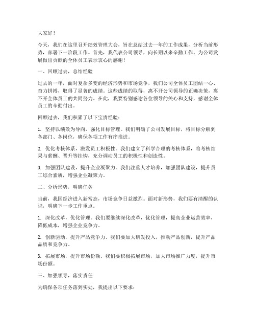 绩效管理大会领导发言稿