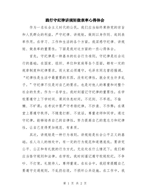 践行守纪律讲规矩做表率心得体会