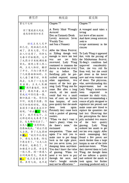 《红楼梦》杨宪益和霍克斯翻译对照--77