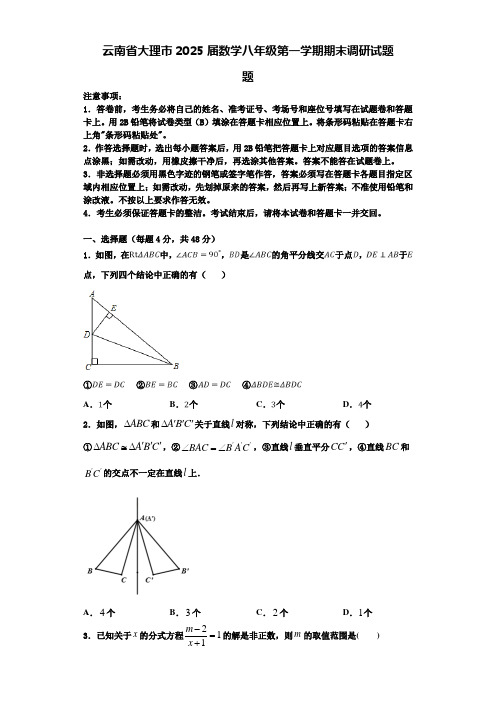 云南省大理市2025届数学八年级第一学期期末调研试题含解析