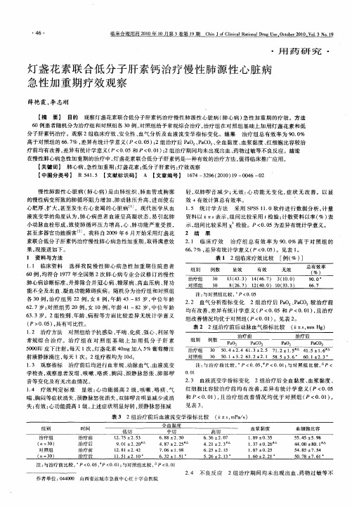 灯盏花素联合低分子肝素钙治疗慢性肺源性心脏病急性加重期疗效观察