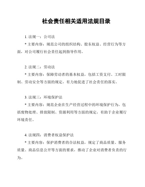 社会责任相关适用法规目录