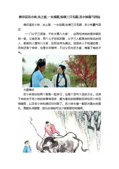 佛印逗苏小妹,出上联,一女孤眠,纵横三只毛眼,苏小妹霸气回应