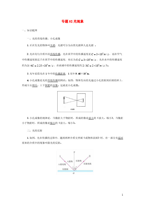 2020-2021学年九年级物理寒假辅导讲义与练习专题02光现象讲义含解析