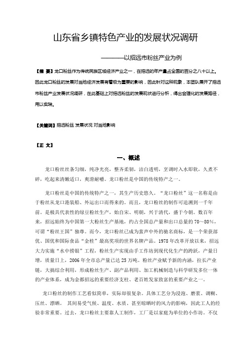 山东省乡镇特色产业的发展状况调研