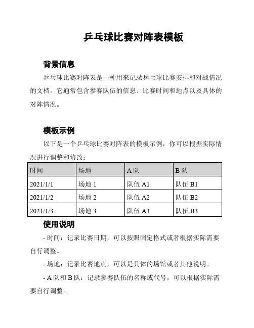 乒乓球比赛对阵表模板