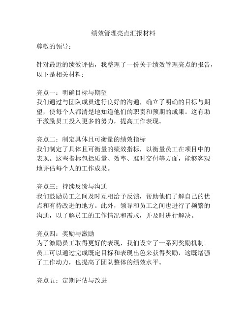 绩效管理亮点汇报材料