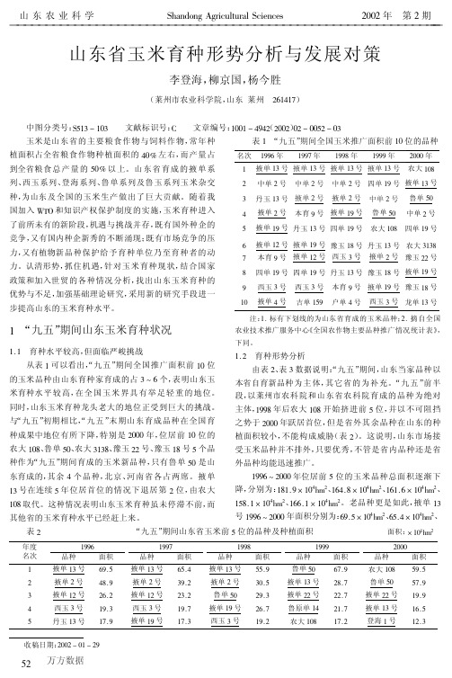 山东省玉米育种形势分析与发展对策