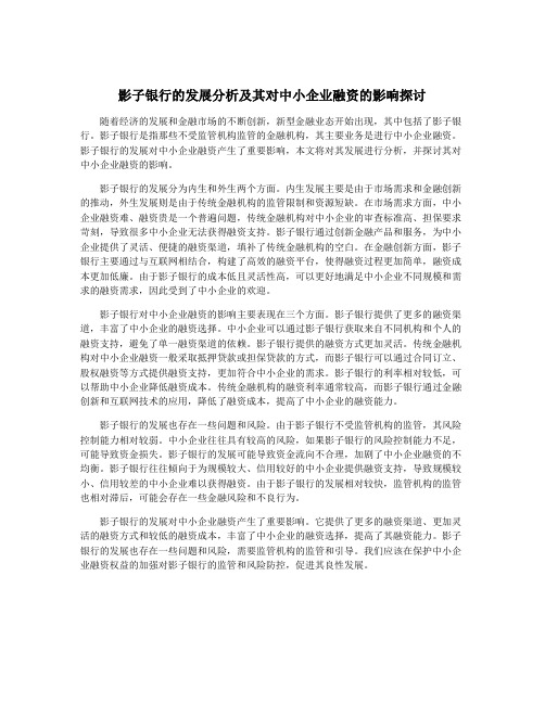 影子银行的发展分析及其对中小企业融资的影响探讨