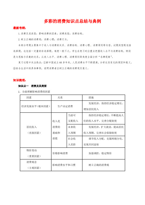 多彩的消费知识点总结与典例(含详解)【强烈推荐】