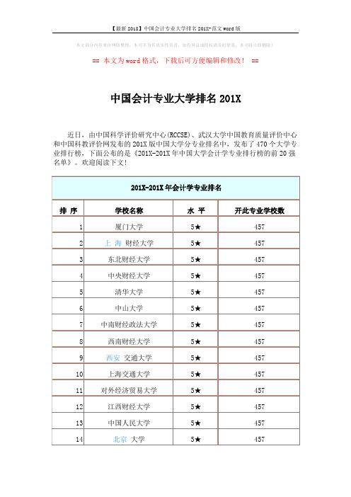 【最新2018】中国会计专业大学排名201X-范文word版 (2页)