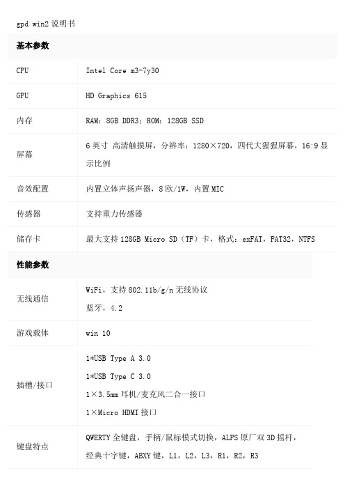 gpd win2说明书