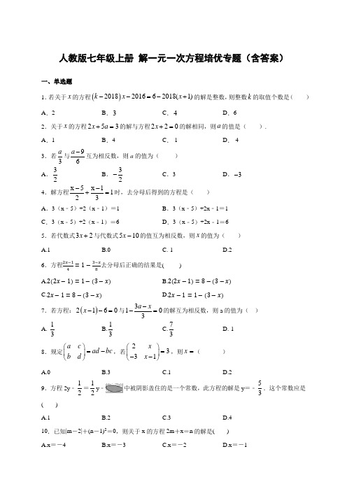 人教版七年级上册-一元一次方程培优专题(含答案)