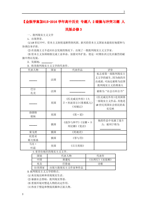 湖南省2019-2020学年高中历史 专题八 2碰撞与冲突习题 人民版必修3